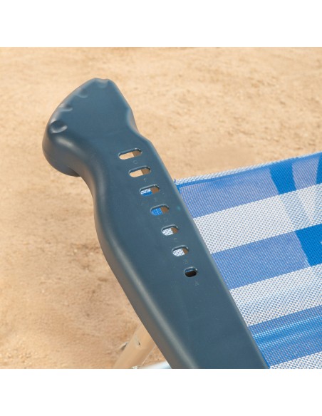 Chaise de plage pliante et inclinable 8 positions avec rayures avec coussin et poignées