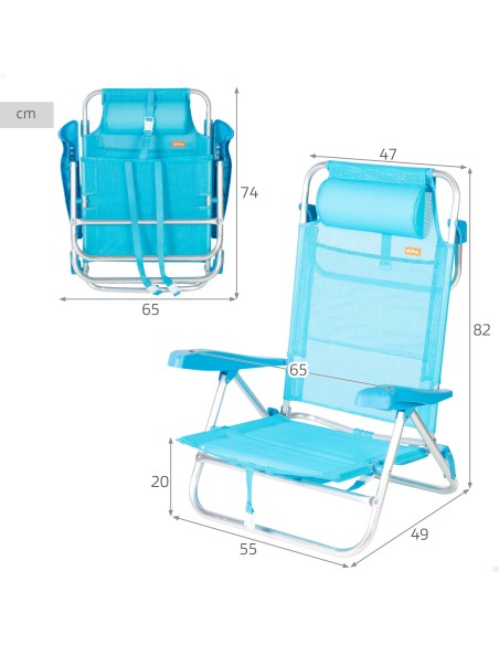 Chaise de plage basse multipositions 47x49x82 cm Caribe