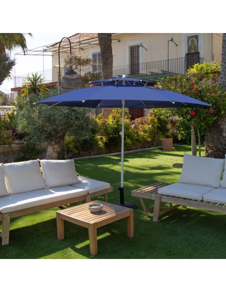 Grand parasol de plage coupe-vent 8 mâts 280 cm bleu