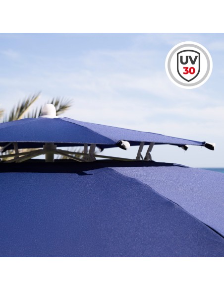 Grand parasol de plage coupe-vent 8 mâts 280 cm bleu