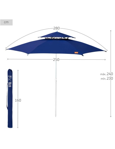 Grand parasol de plage coupe-vent 8 mâts 280 cm bleu