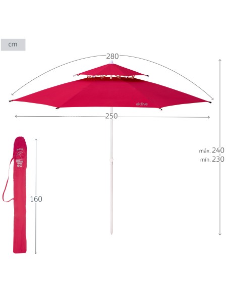 Parapluie de plage coupe-vent 8 mâts 280 cm rouge