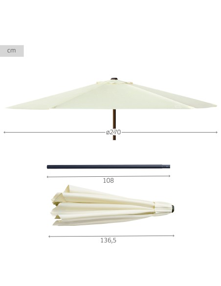 Parasol hexagonal Ø270 cm mât aluminium couleur crème