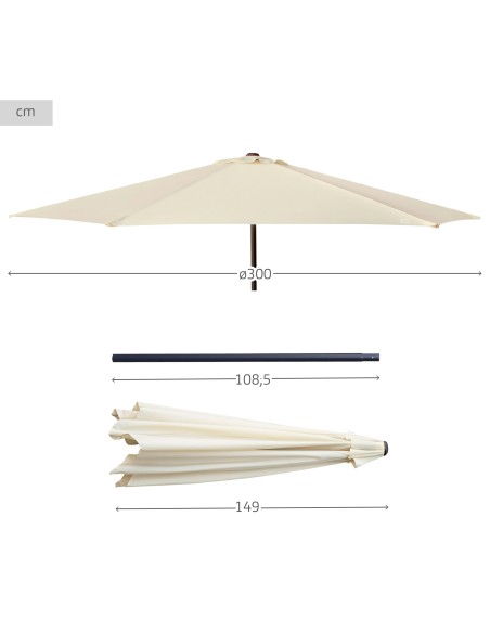 Parasol hexagonal Ø300 cm mât aluminium couleur crème
