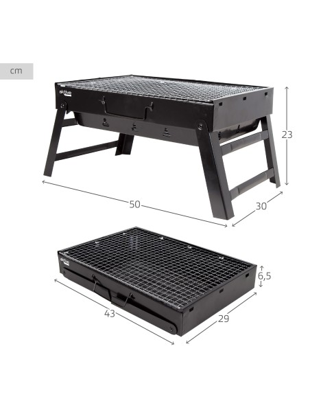 Barbecue portable pliant rectangulaire noir 50x30x23 cm