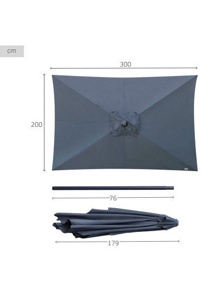 Parasol rectangulaire 200x300cm mât aluminium anthracite