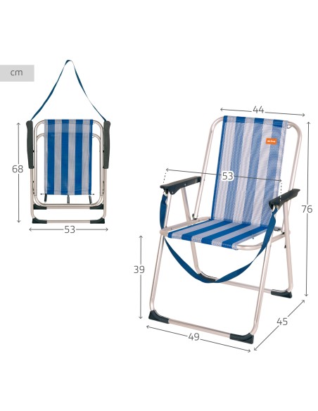 Chaise de plage haute fixe 45x45x75 cm rayures marinières