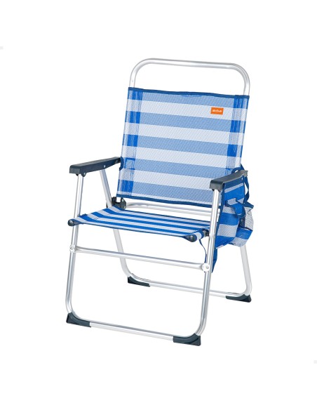 Chaise de plage haute fixe 48x50x88 cm avec rayures marinières et pochette