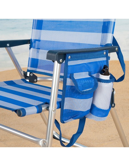 Chaise de plage haute fixe 48x50x88 cm avec rayures marinières et pochette
