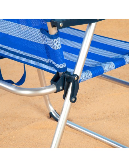 Chaise de plage haute fixe 48x50x88 cm avec rayures marinières et pochette
