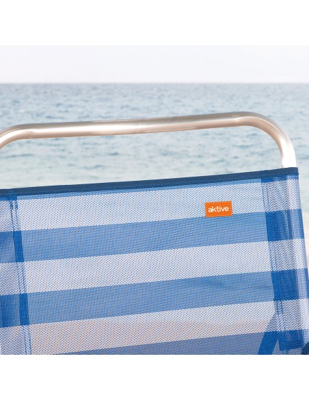 Chaise de plage haute fixe 48x50x88 cm avec rayures marinières et pochette