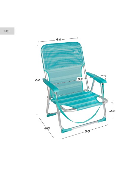 Chaise de plage basse fixe 45x40x70 cm turquoise