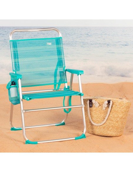 Chaise de plage haute fixe turquoise 48x50x88 cm turquoise avec pochette