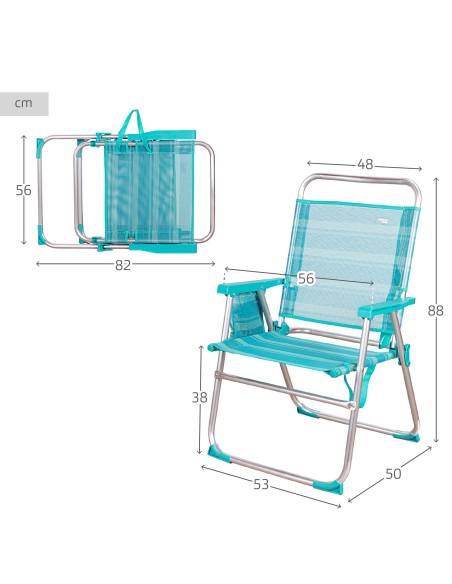 Chaise de plage haute fixe turquoise 48x50x88 cm turquoise avec pochette