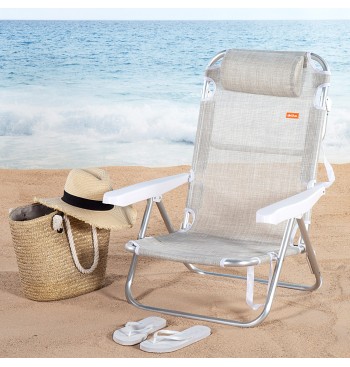 Chaise de plage basse multipositions 48x46x84 cm beige 2