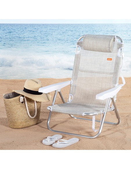 Chaise de plage basse multipositions 48x46x84 cm beige