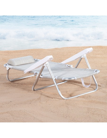 Chaise de plage basse multipositions 48x46x84 cm beige