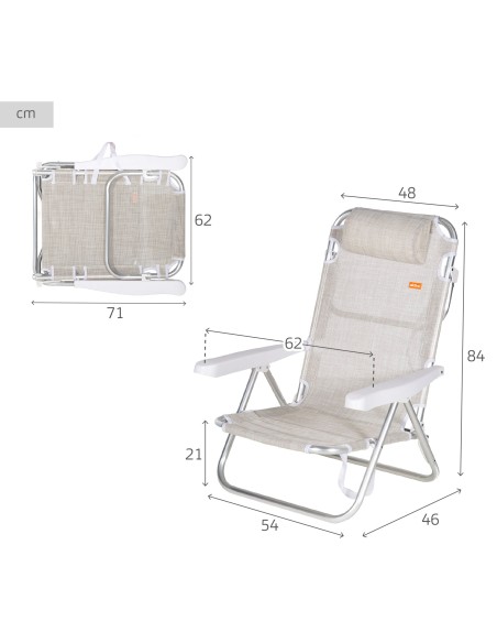 Chaise de plage basse multipositions 48x46x84 cm beige