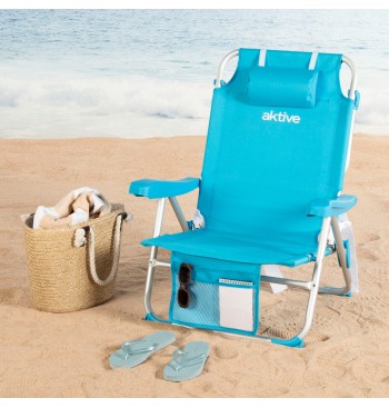 Chaise de plage basse XL multiposition 50x60x80 cm bleu 2