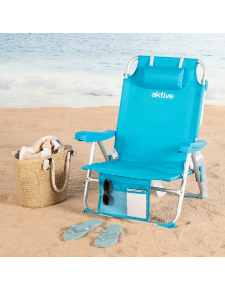 Chaise de plage basse XL multiposition 50x60x80 cm bleu
