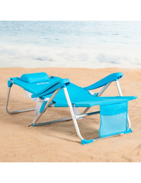 Chaise de plage basse XL multiposition 50x60x80 cm bleu