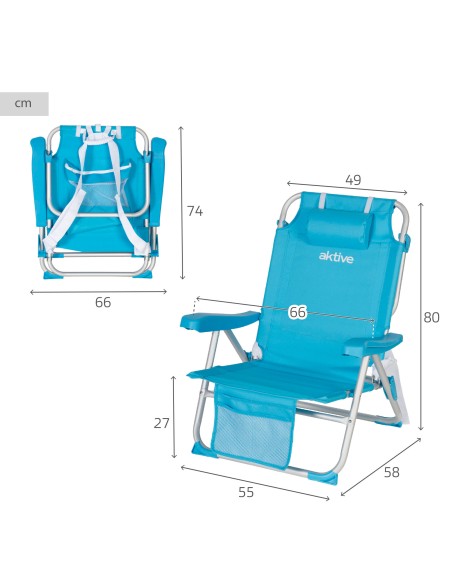 Chaise de plage basse XL multiposition 50x60x80 cm bleu