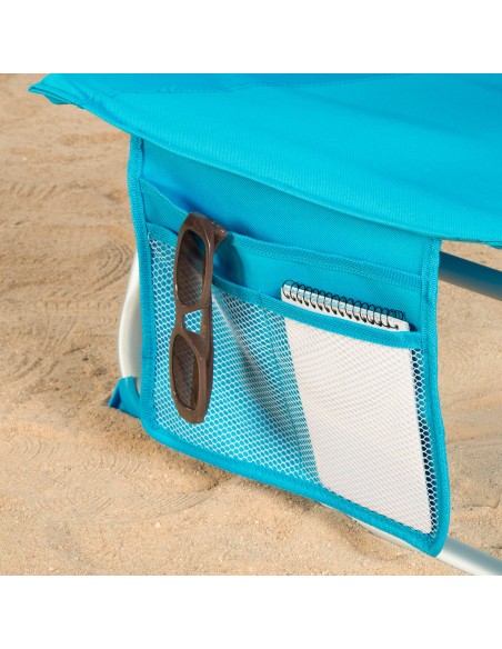 Chaise de plage basse XL multiposition 50x60x80 cm bleu