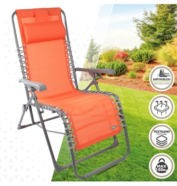 Chaise longue de jardin pliante orange zéro gravité avec... 2