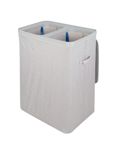 Panier à linge Max Home, 100 litres, gris clair, 2 compartiments avec sacs amovibles