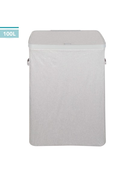 Panier à linge Max Home, 100 litres, gris clair, 2 compartiments avec sacs amovibles