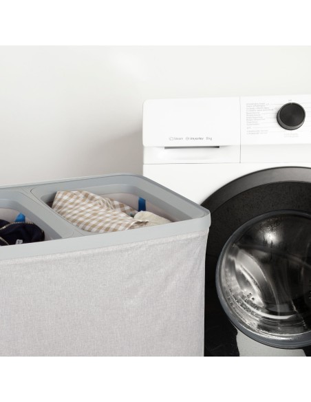 Panier à linge Max Home, 100 litres, gris clair, 2 compartiments avec sacs amovibles