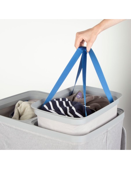 Panier à linge Max Home, 100 litres, gris clair, 2 compartiments avec sacs amovibles