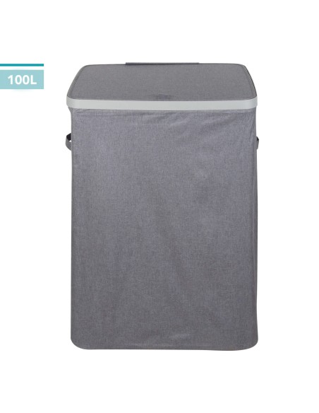 Panier à linge Max Home, 100 litres, gris foncé, 2 compartiments avec sacs amovibles