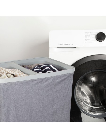 Panier à linge Max Home, 100 litres, gris foncé, 2 compartiments avec sacs amovibles