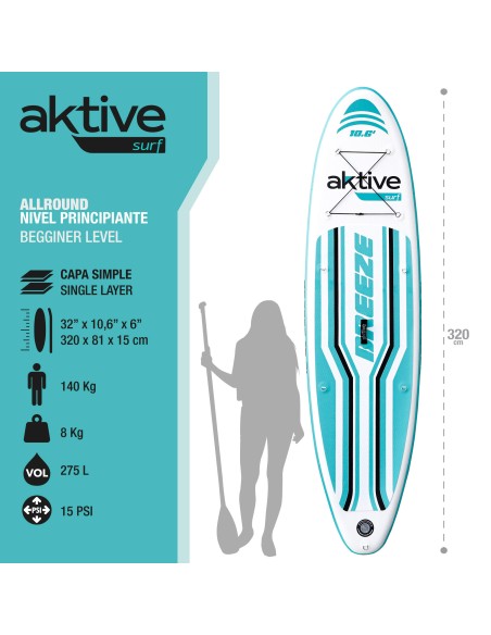 Planche de paddle gonflable pour débutants 10.6" bleue