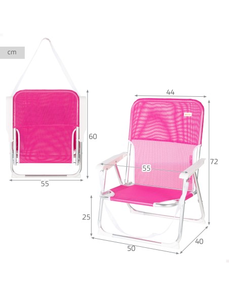 Chaise de plage fixe pliante 44x40x72 cm fuchsia