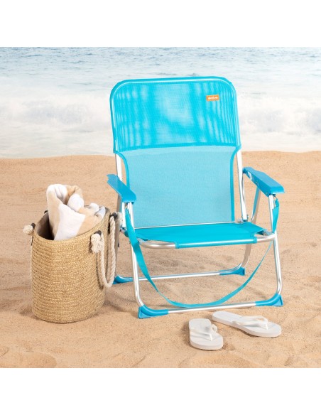 Chaise de plage pliante fixe 44x40x72 cm bleu