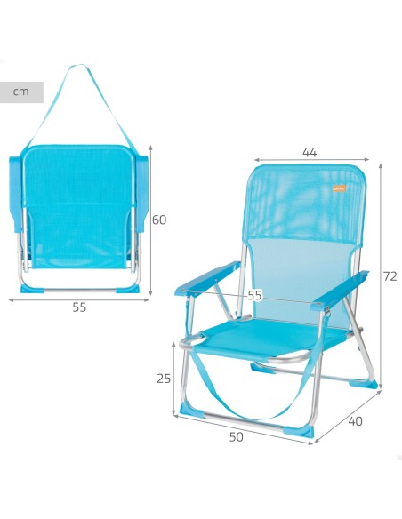 Chaise de plage pliante fixe 44x40x72 cm bleu