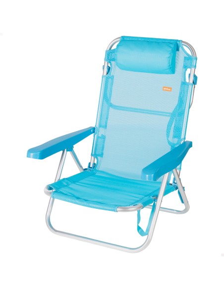 Chaise de plage basse multiposition 48x46x84 cm bleu