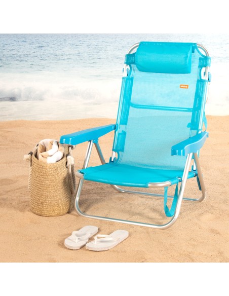 Chaise de plage basse multiposition 48x46x84 cm bleu