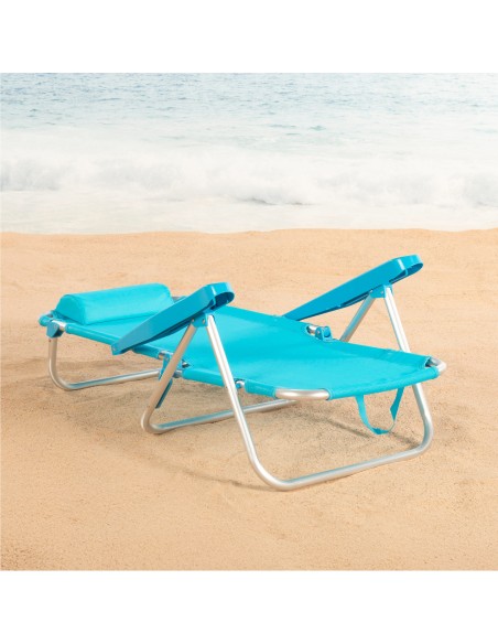 Chaise de plage basse multiposition 48x46x84 cm bleu