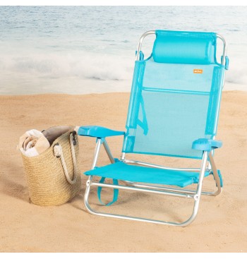 Silla playa baja multiposición 47x49x82 cm azul 2