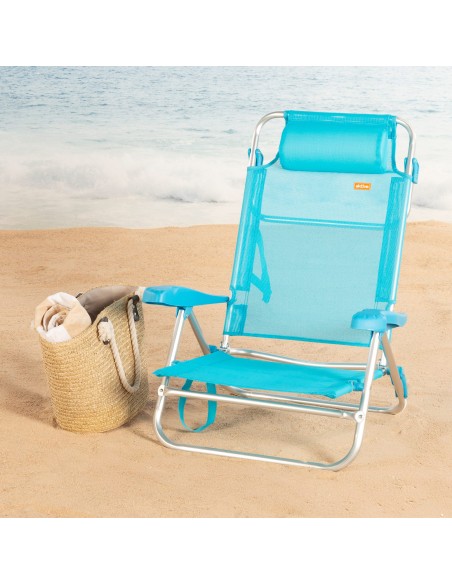 Silla playa baja multiposición 47x49x82 cm azul