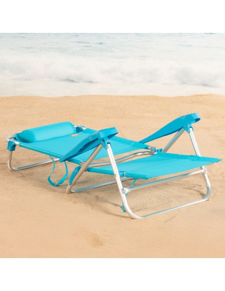 Silla playa baja multiposición 47x49x82 cm azul