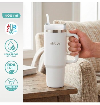 Thermos blanc 900 ml couvercle à vis en acier inoxydable... 2