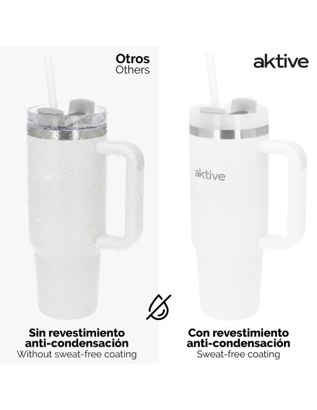 Thermos blanc 900 ml couvercle à vis en acier inoxydable 3 positions avec paille et poignée ergonomique