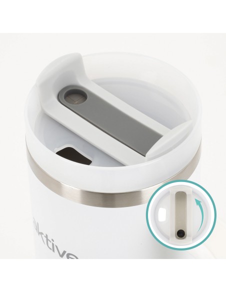 Thermos blanc 900 ml couvercle à vis en acier inoxydable 3 positions avec paille et poignée ergonomique