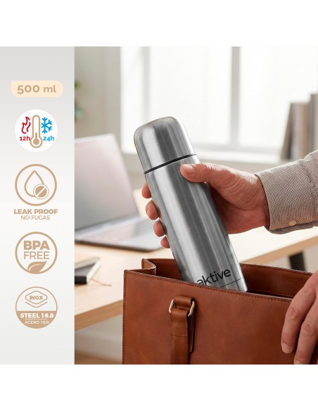 Bouteille thermos 500 ml en acier inoxydable, bouchon à vis, doseur anti-fuite