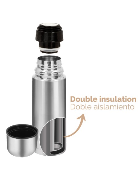 Bouteille thermos 500 ml en acier inoxydable, bouchon à vis, doseur anti-fuite