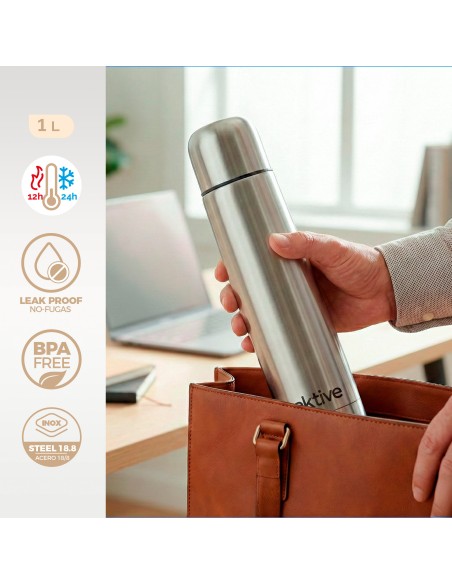 Thermos 1 L bouchon à vis en acier inoxydable doseur anti-fuite